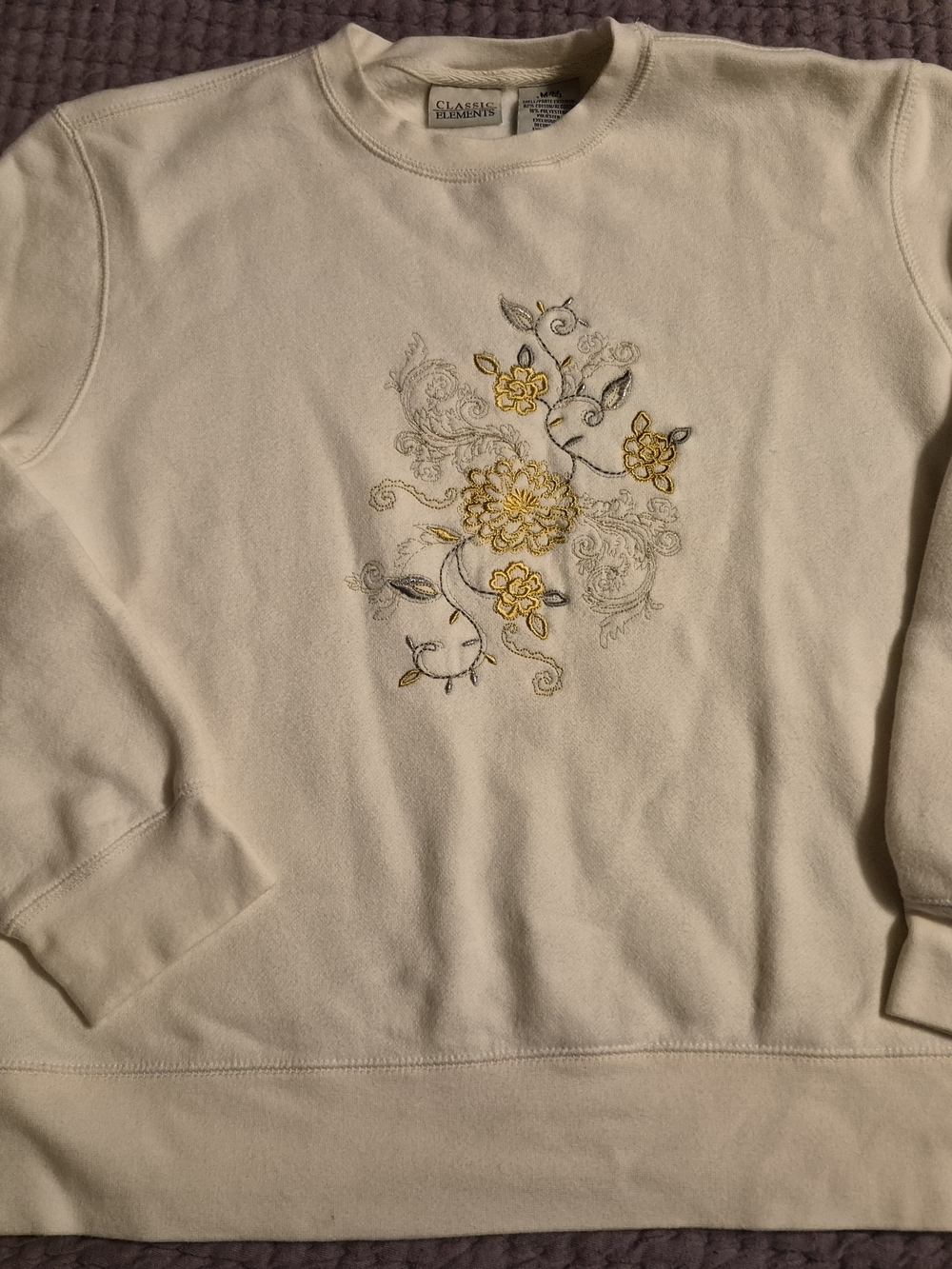 Classic Elements Cream Floral Embroidered Crewneck Sweatshirt